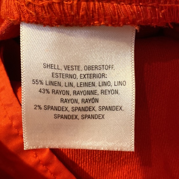 Anthropologie Elevenses Brenton Straight Leg Linen Blend coral red work pants 4 - Picture 9 of 15